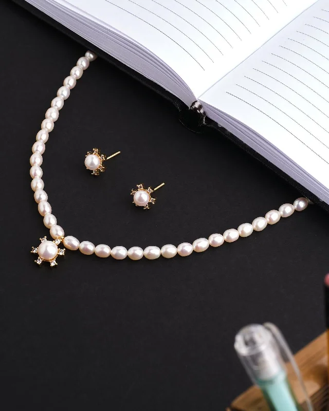 Dainty Gold Necklace for Minimalist Look-Anshumali-The Sunny Sky Pearl Necklace Set