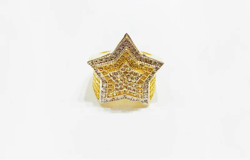 Personalized Ring with Sapphire and Diamonds for Weddings-Two-tone Star CZ Ring (14K).