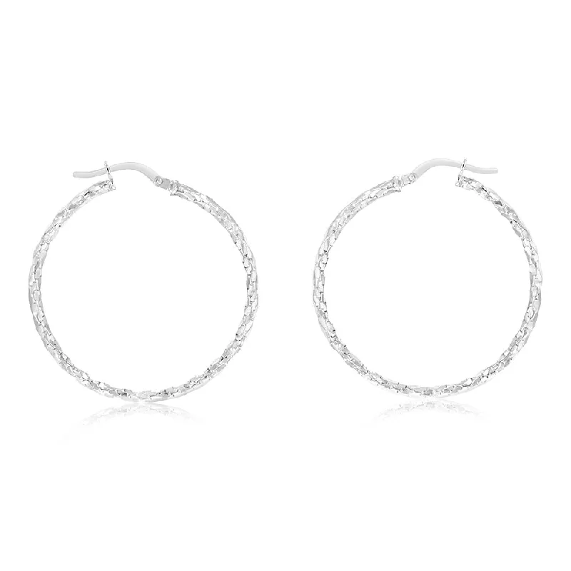 Classic Pearl Earrings for Bridesmaids-9ct White Gold Silverfilled Fancy Twisted 30mm Hoop Earrings