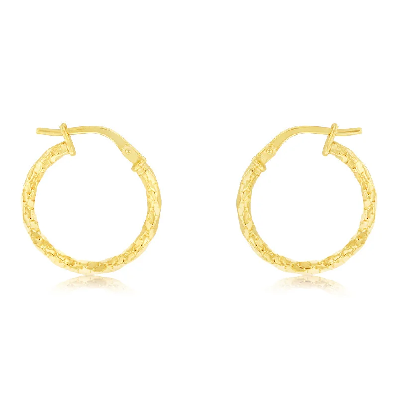 Vintage Teardrop Earrings for Brides-9ct Yellow Gold Silverfilled Fancy Twisted 15mm Hoop Earrings