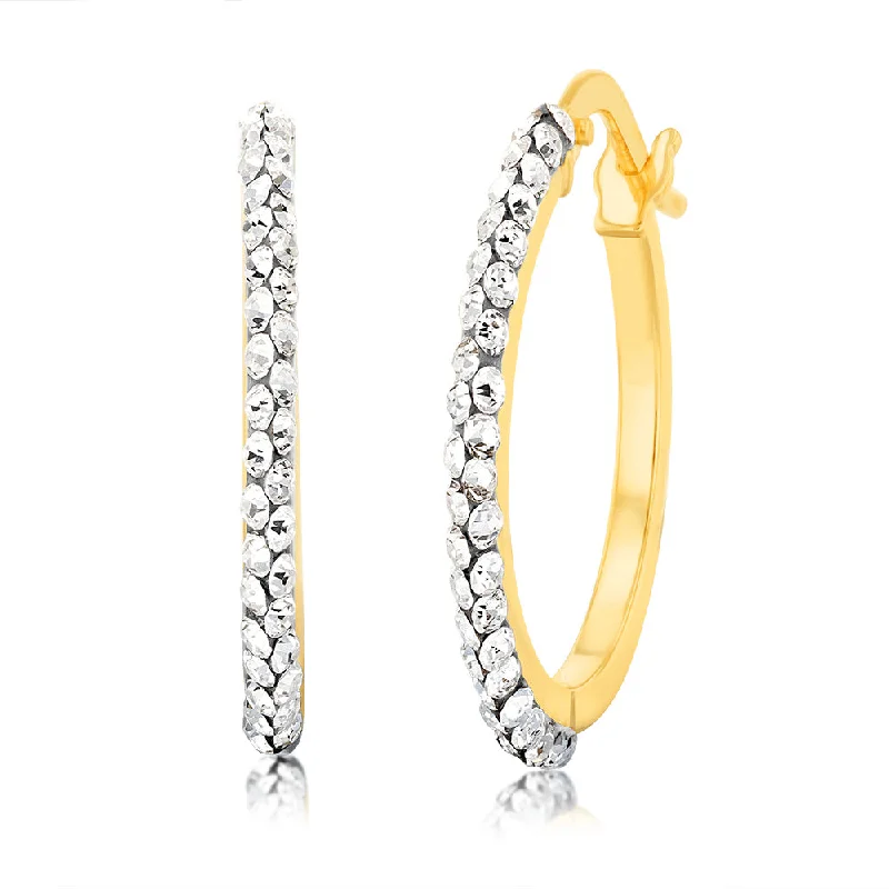 Large Hoop Earrings for Casual Wear-9ct Yellow Gold Filled 15mm Crystal Hoop Earrings