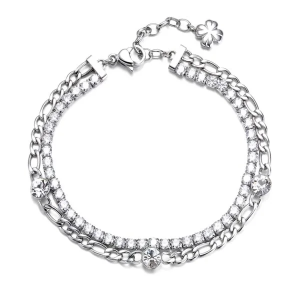 Trendy Silver Bracelet with Crystal Inlays-DESIDERI - BRACELET