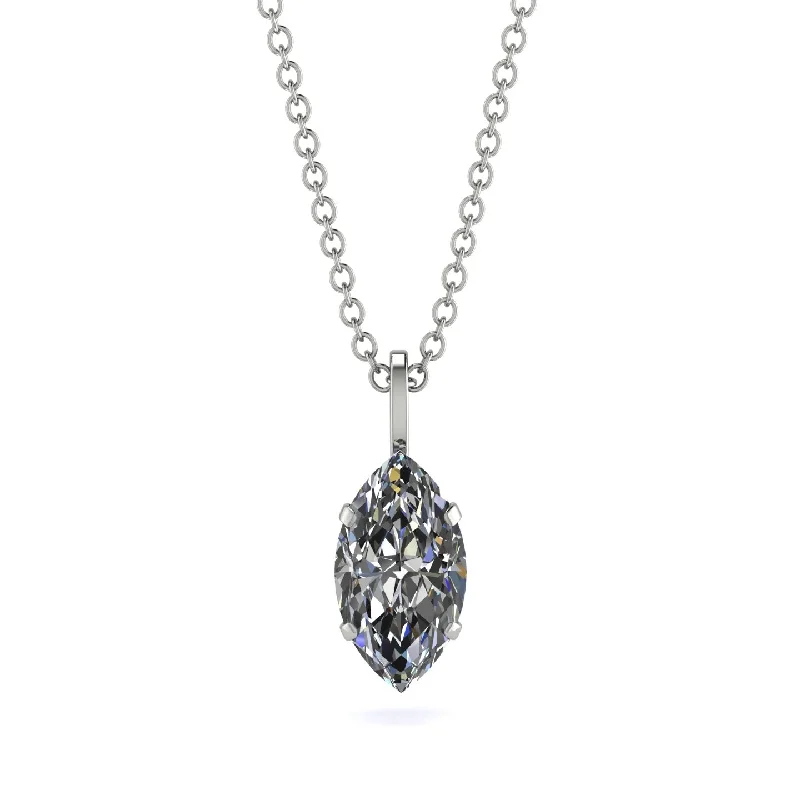 Designer Gemstone Necklace with Unique Cuts-Hidden Halo Marquise Diamond Necklace - Journey No. 63