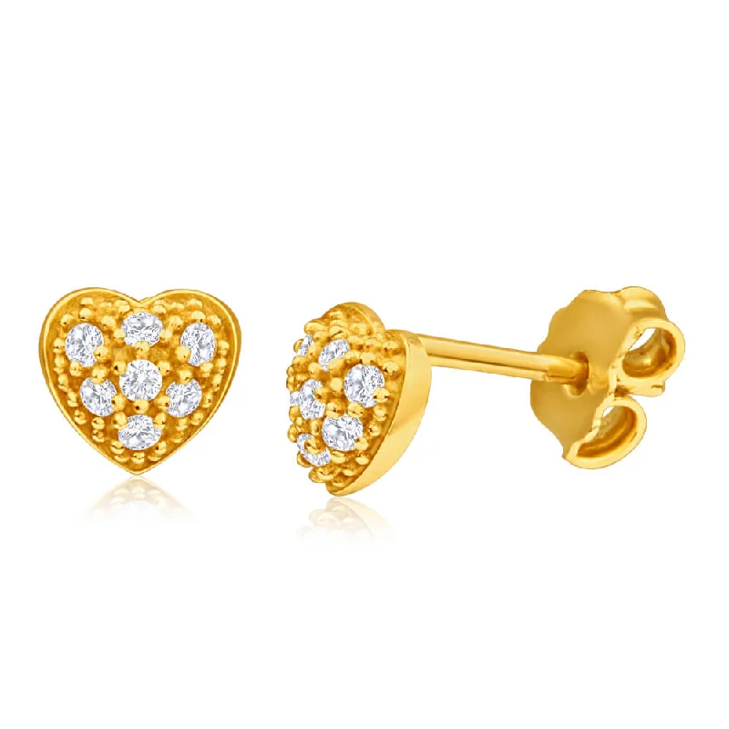 Crystal Drop Earrings for Parties-9ct Yellow Gold Silver Filled Cubic Zirconia Heart Shape Stud Earrings