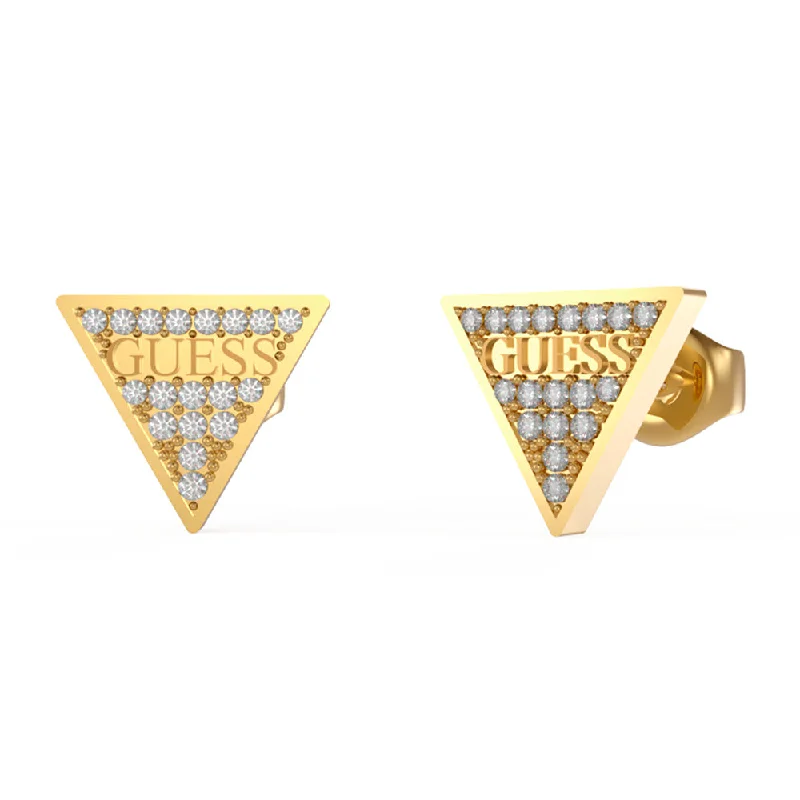 Large Gemstone Earrings for Casual Look-Guess Gold Plated 11mm Pave Logo Triangle Stud Earrings