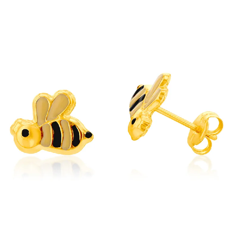 Customizable Drop Earrings-9ct Yellow Gold Bee Enamel Stud Earrings