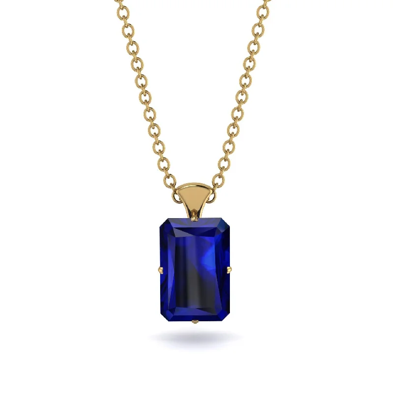 Personalized Charm Necklace for Bridesmaids-Hidden Halo Emerald Cut Sapphire Necklace - Vanessa No. 13