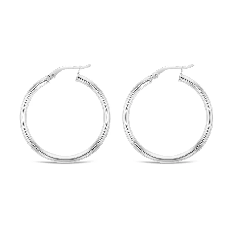 Trendy Gold Earrings for Casual Style-Sterling Silver Plain 30mm Hoop Earrings