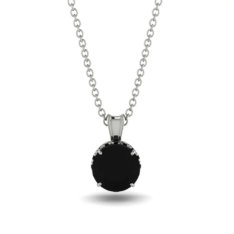 Layered Necklace with Pearls for Brides-Black Diamond Necklace With Hidden Halo - Adaline No. 39