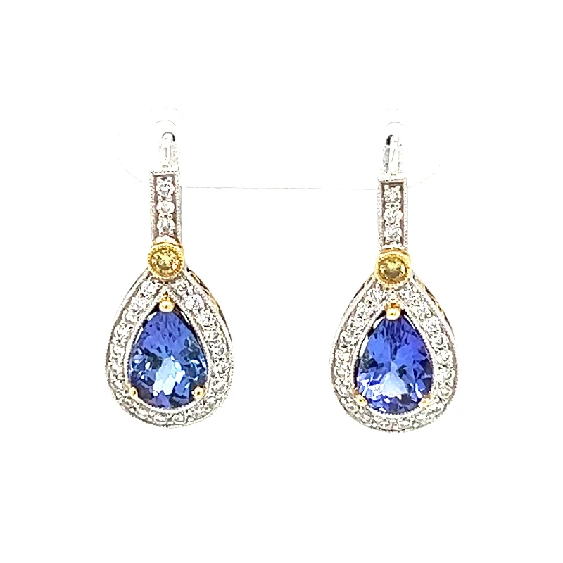 Personalized Name Earrings for Girls-18k Two-Tone Tanzanite & Diamond Earrings