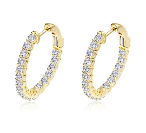 Large Drop Earrings for Formal Wear-Sterling Silver/Gold Plated 1.80 CTW Simulated Diamond Oval Inside Outside Hoop Earrings by Lafonn