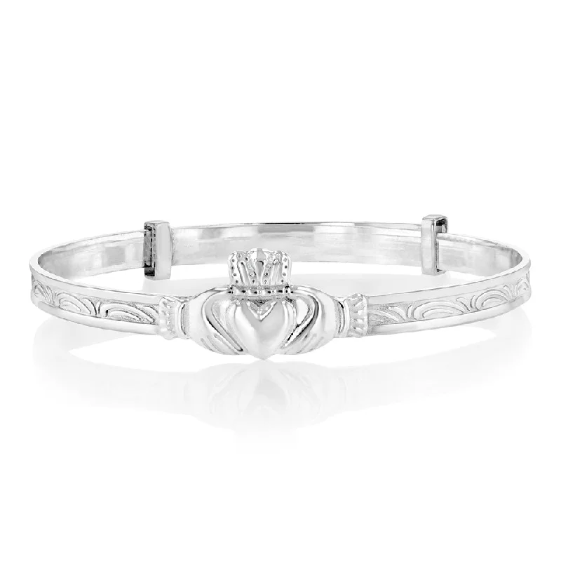 Classic Silver Bangles with Freshwater Pearls-Sterling Silver Claddagh Expandable Baby Bangle