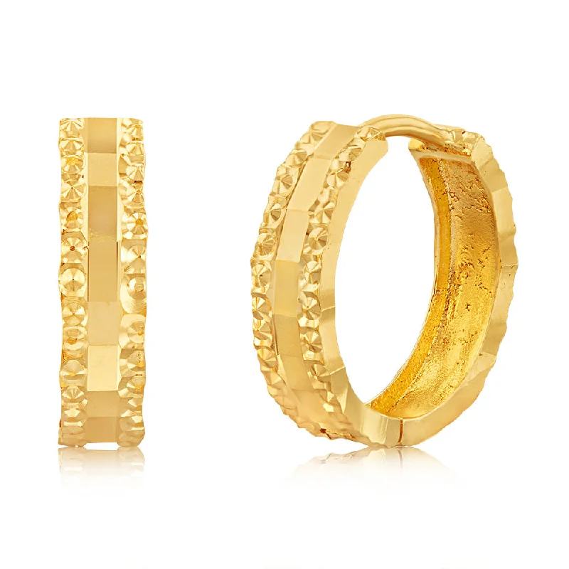 Elegant Gold Drop Earrings-9ct Yellow Gold Patterned Fancy Hoop Earrings