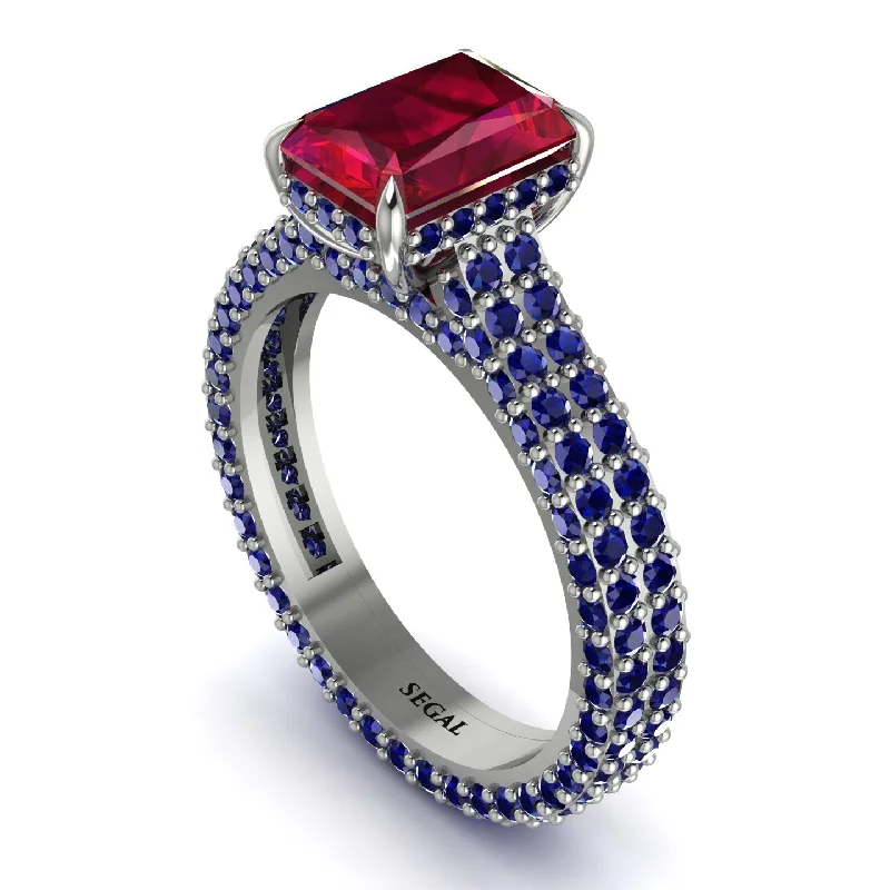 Classic Wedding Band for Men with Simple Design-Radiant Cut Ruby Pave Engagement Ring - Kenzie No. 72