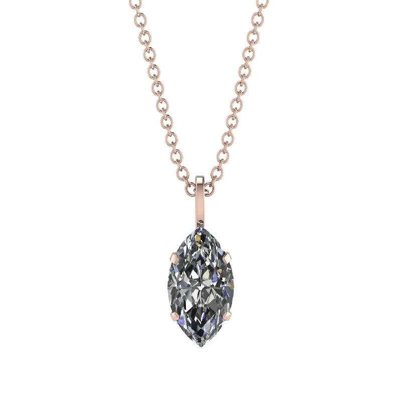 Customizable Gemstone Necklace for Daily Wear-Hidden Halo Marquise Diamond Necklace - Journey No. 2