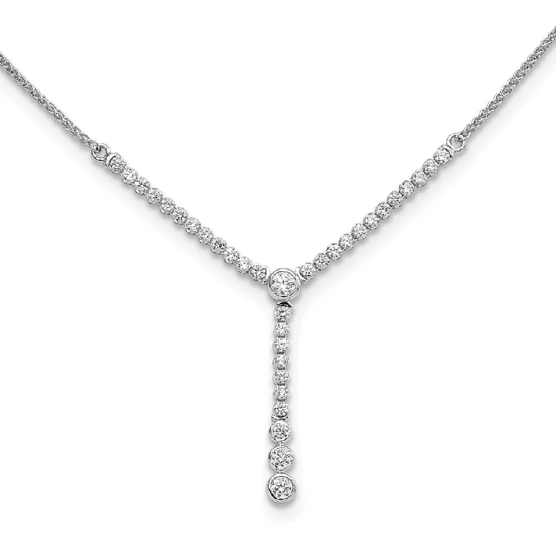 Sparkling Silver Necklace for Evening Look-14k White Gold Lab Grown Diamond Y-design Tennis Style Bolo Necklace (1.058 CTW)