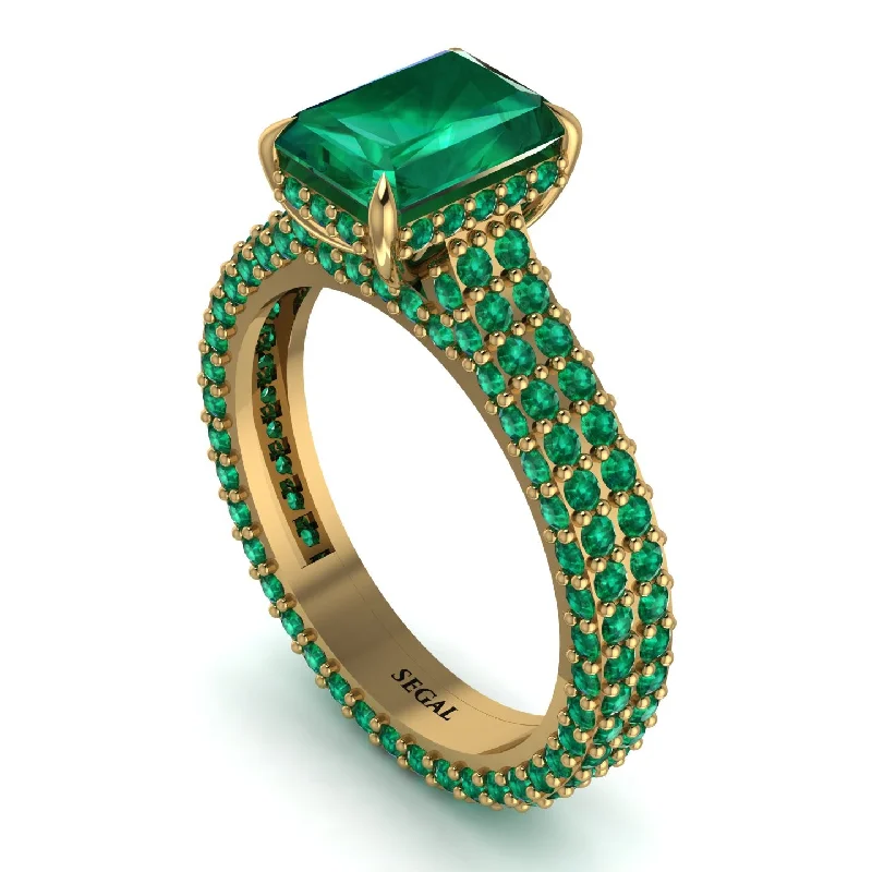 Designer Silver Ring for Fashion Lovers-Radiant Cut Emerald Pave Engagement Ring - Kenzie No. 19