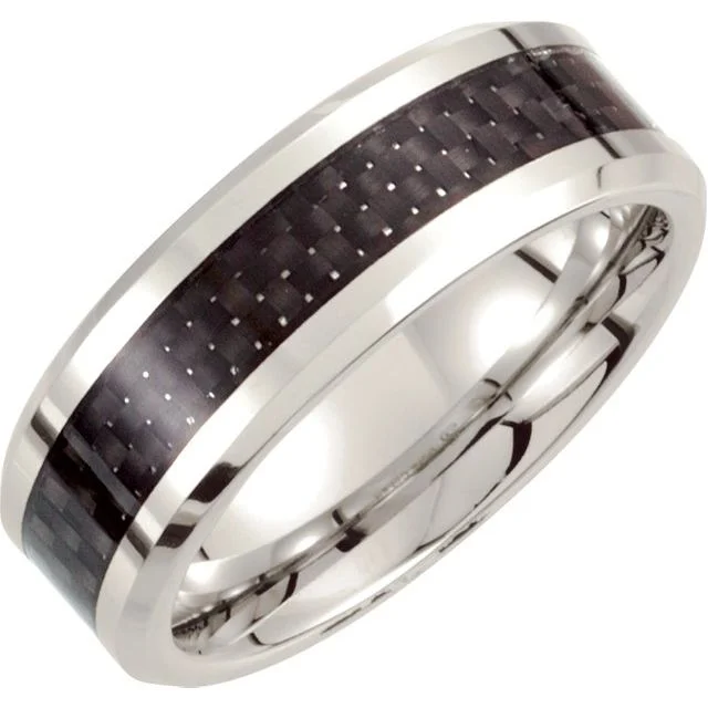 Personalized Custom Ring for Special Anniversaries-Cobalt 8 mm Beveled-Edge Band With Black Carbon Fiber Inlay