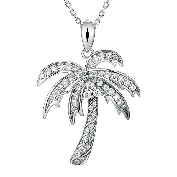 Sparkling Crystal Necklace with Diamond Touch-Pavé Queen Palm Tree Pendant