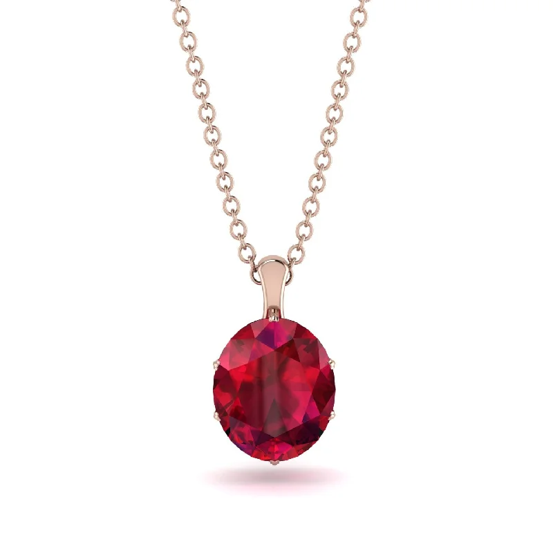 Classic Ruby Necklace for Weddings-Oval Ruby Hidden Halo Necklace - Gemma No. 11