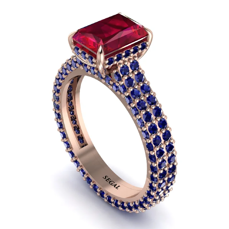 Simple Gold Ring with Engraved Date for Special Events-Radiant Cut Ruby Pave Engagement Ring - Kenzie No. 71