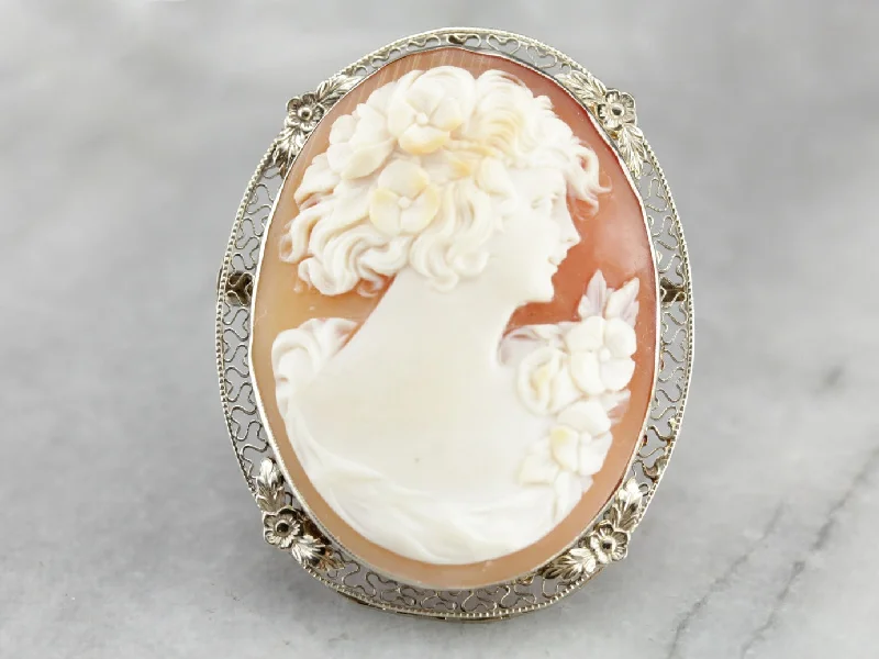 Vintage Brooch With Gold Accents-Vintage Romantic Cameo Brooch or Pendant