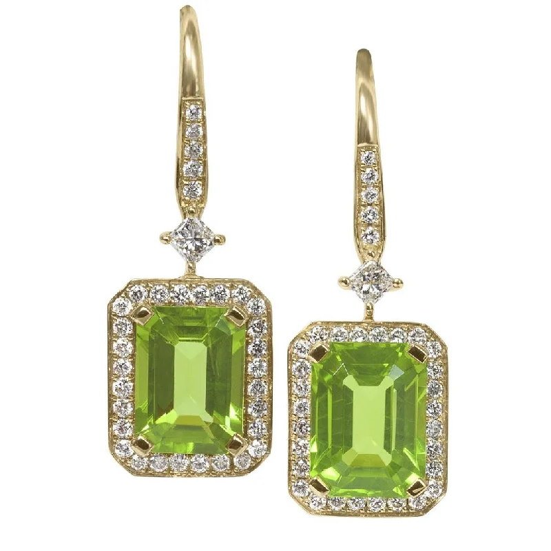 Fashionable Gold Hoop Earrings-Peridot and Diamond Earrings in 18kt Yellow Gold