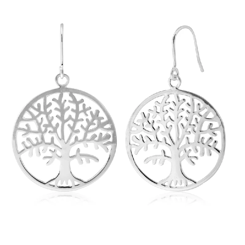 Custom Birthstone Hoop Earrings-Sterling Silver Tree of Life in Circle Drop Earrings