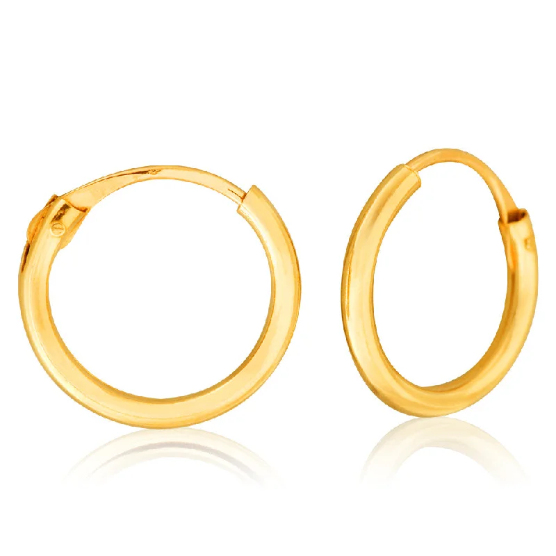 Elegant Pearl Earrings for Bridesmaids-9ct Yellow Gold 1.2x9mm Hinged Hoop Earrings