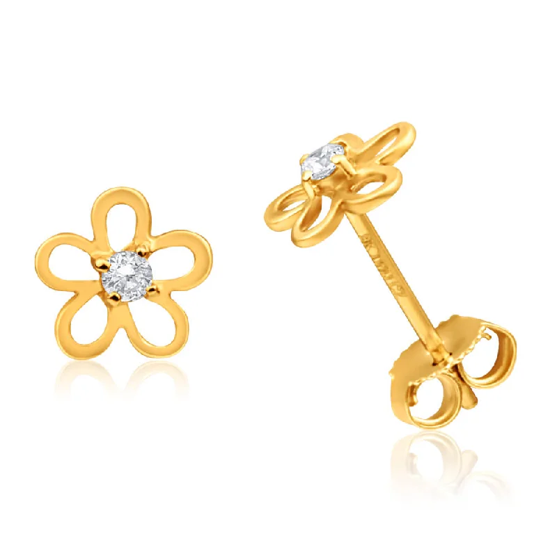 Silver Earrings with Birthstones-9ct Yellow Gold Cubic Zirconia Flower Stud Earrings