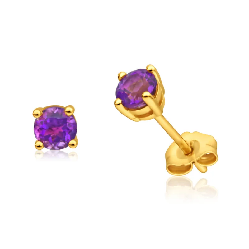 Elegant Pearl Earrings for Bridesmaids-9ct Alluring Yellow Gold Amethyst Stud Earrings