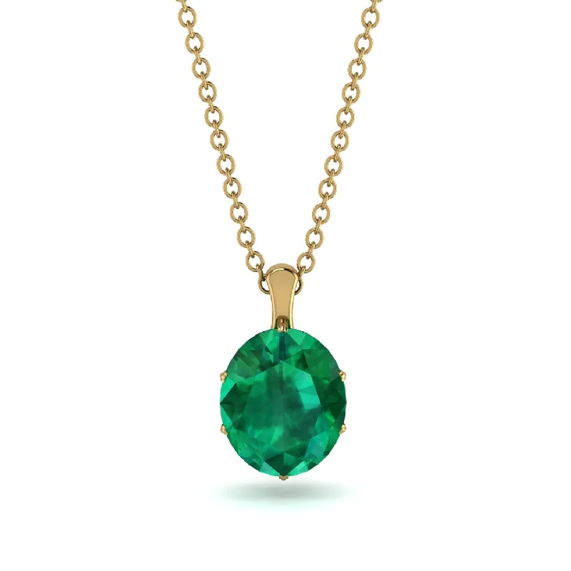 Classic Pearl Necklace for Bridesmaids-Oval Emerald Hidden Halo Necklace - Gemma No. 4