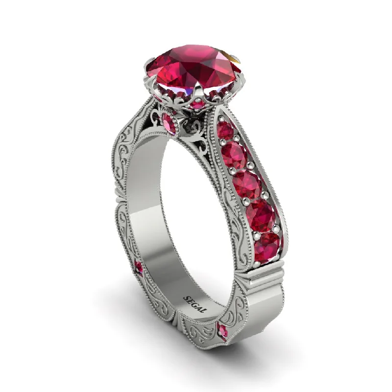 Elegant Emerald Engagement Ring for Brides-Ruby Victorian Scroll Engagement Ring - Kehlani No. 57