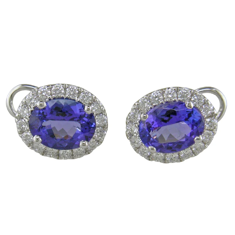 Stylish Drop Earrings for Evening Wear-18k White Gold Oval Tanzanite Diamond Studs