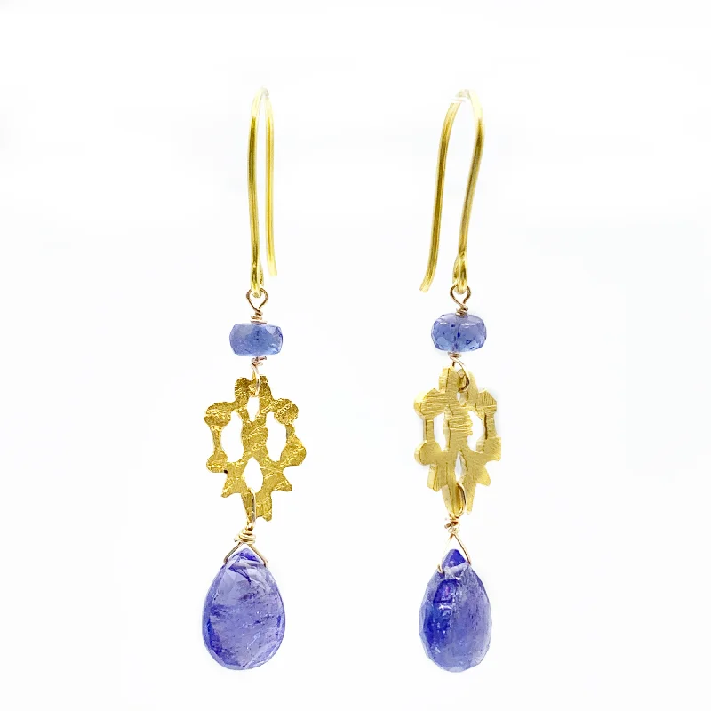 Elegant Earrings with Gemstones-Tanzanite Drops on Gold Vermeil Filigree Earrings