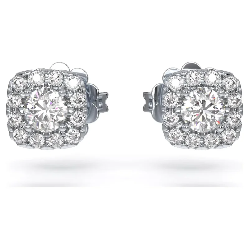 Personalized Name Earrings-Swarovski Diamond Essentials Cushion Halo Stud Silver Earrings