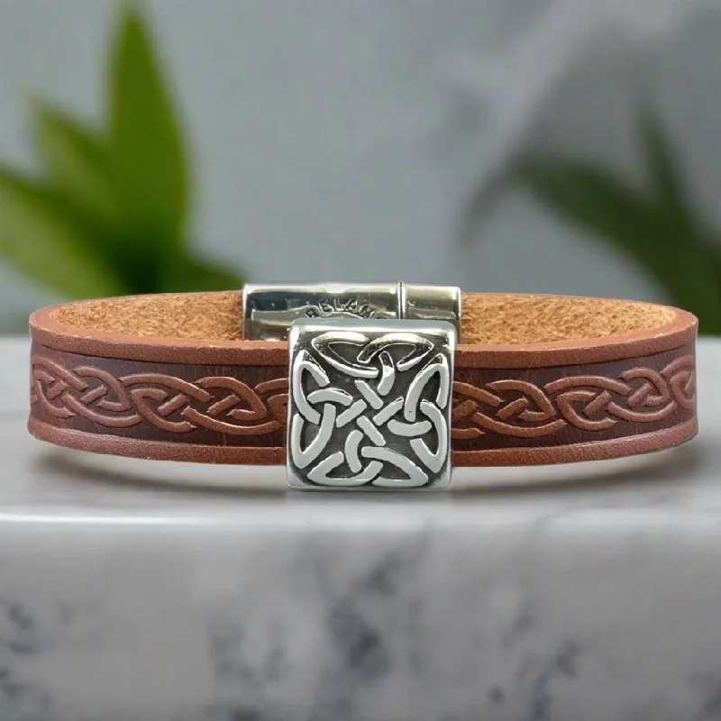 Elegant Silver Bracelet with Custom Charms-Braden Brown Celtic Cuff Leather Bracelet