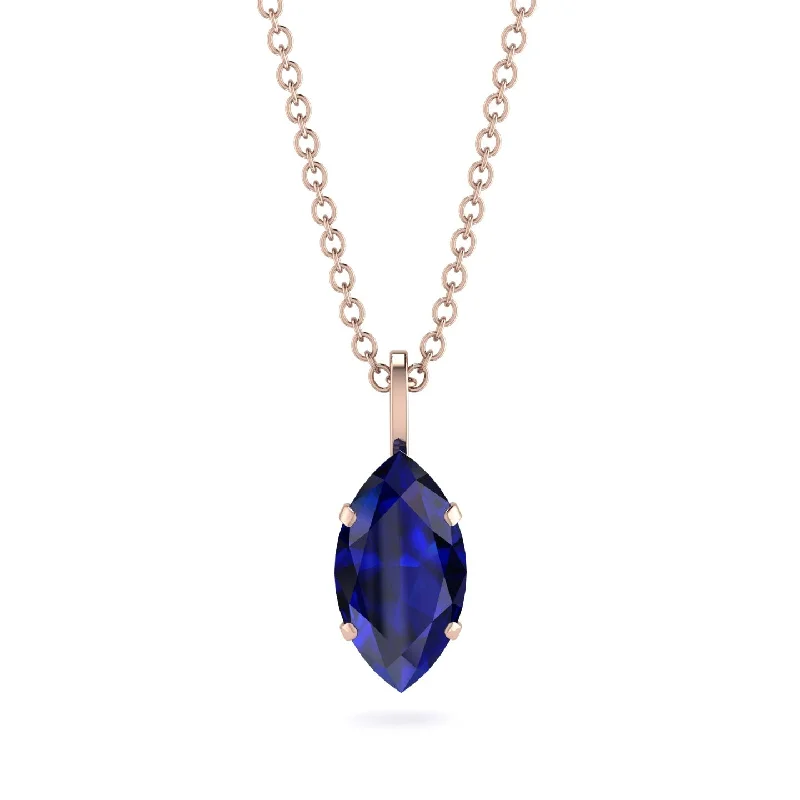 Handcrafted Gemstone Necklace for Casual Style-Hidden Halo Marquise Sapphire Necklace - Journey No. 14