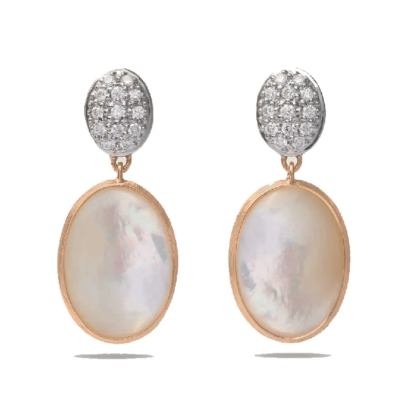 Personalized Name Earrings for Girls-Marco Bicego Siviglia 18K Yellow Gold Mother of Pearl & Diamond Drop Earrings