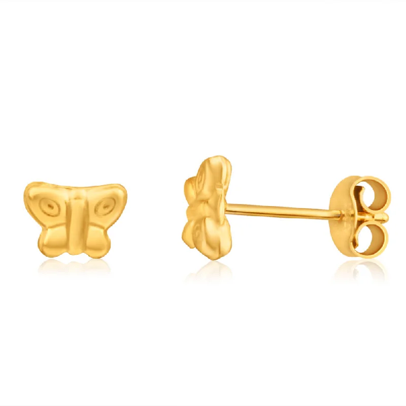 Luxury Diamond Hoop Earrings-9ct Yellow Gold Butterfly Stud Earrings