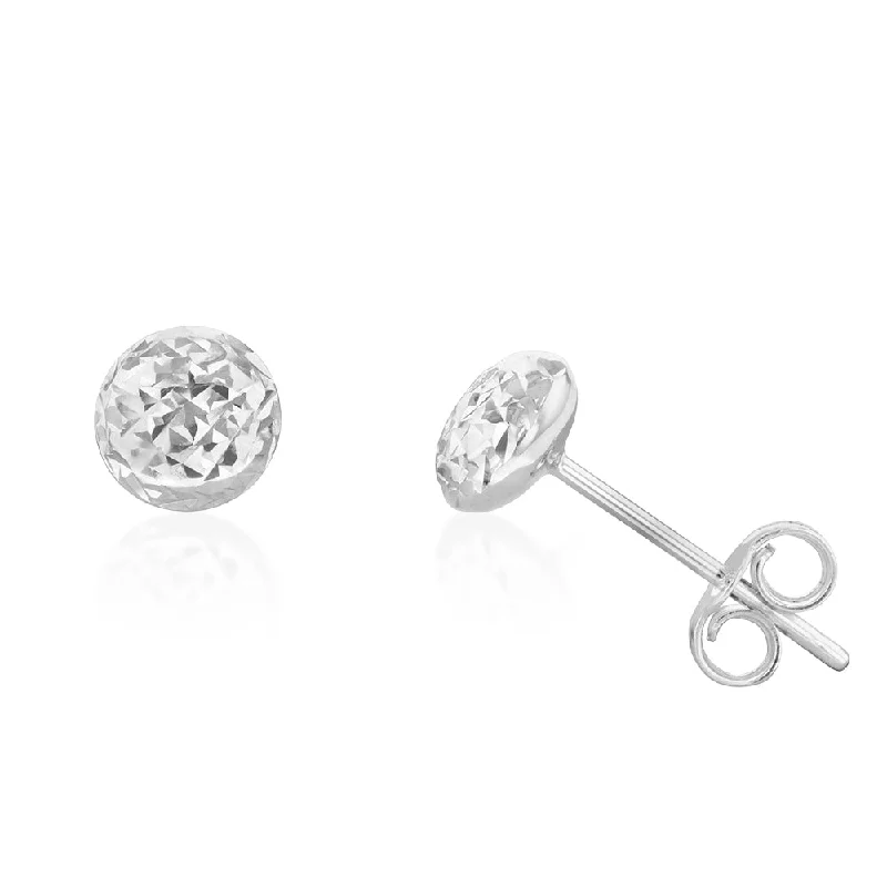 Chunky Silver Stud Earrings-9ct White Gold Textured 5.5mm Stud Earrings