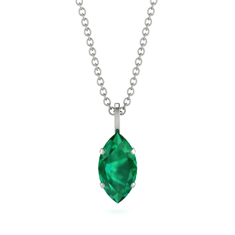 Classic Crystal Necklace for Elegant Look-Hidden Halo Marquise Emerald Necklace - Journey No. 6