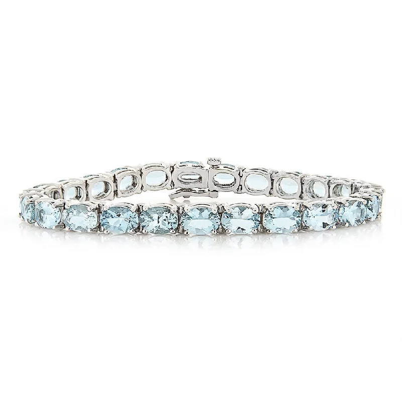 Customizable Silver Bracelet with Beaded Design-14KT WHITE GOLD 16.61CTW OVAL AQUAMARINE BRACELET