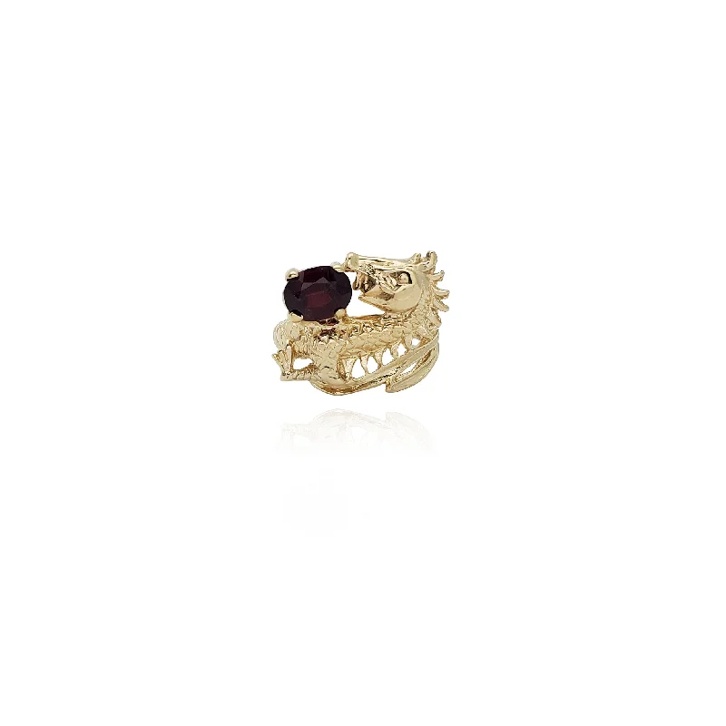 Simple Wedding Ring with Personalized Birthstone-Dragon and Gemstone Ring (14K)