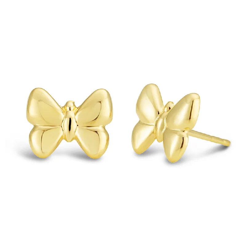 Large Gemstone Stud Earrings-9ct Yellow Gold Butterfly Stud Earrings