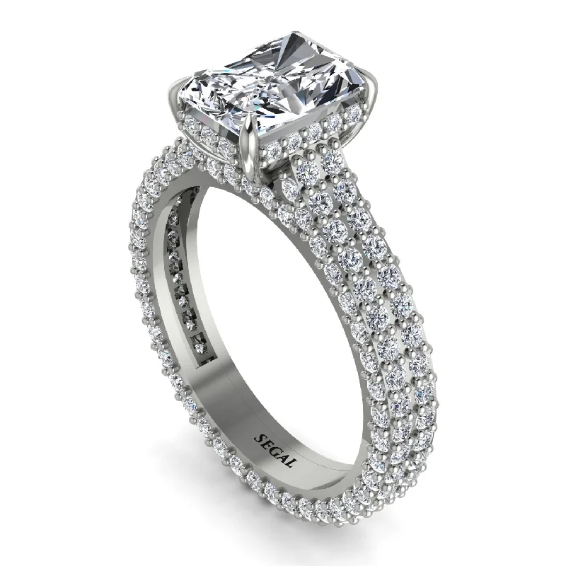 Custom Men’s Wedding Band with Personal Engraving-Radiant Cut Diamond Pave Engagement Ring - Kenzie No. 3