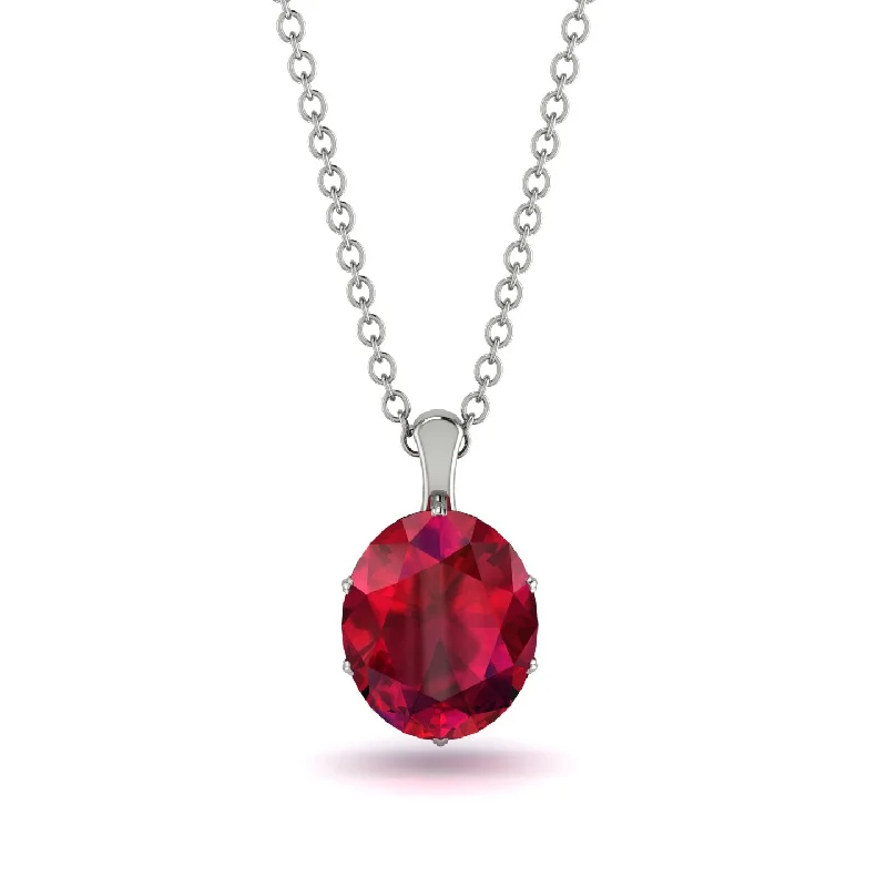 Statement Necklace with Large Crystals-Oval Ruby Hidden Halo Necklace - Gemma No. 72