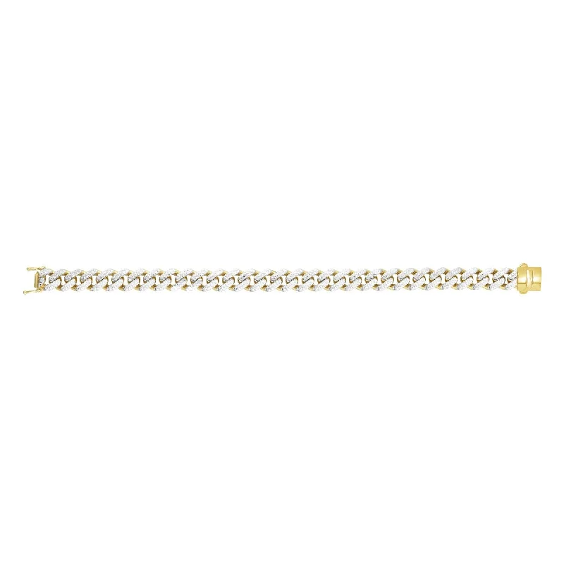 Simple Silver Bracelet with Customizable Charms-14kt Gold 22" Yellow Finish White Pave Curb Link Bracelet with Box with Both Side Push Clasp RC10348-22