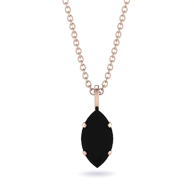 Simple Silver Pendant Necklace for Women-Hidden Halo Marquise Black Diamond Necklace - Journey No. 68