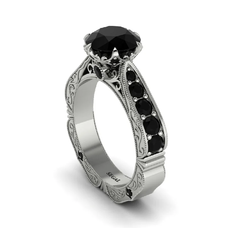 Personalized Couples’ Ring with Special Engraving-Black Diamond Victorian Scroll Engagement Ring - Kehlani No. 39